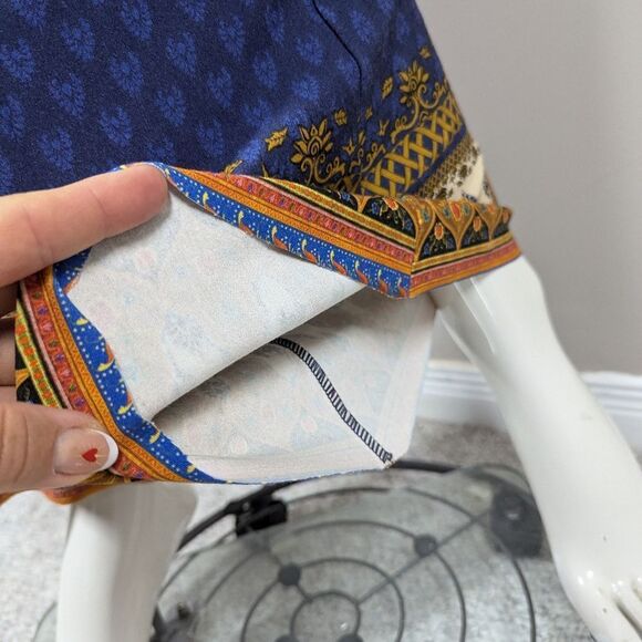 Farm Rio Blue Boho Print Jumpsuit Size Medium Stretchy Flare Leg One Piece - Picture 10 of 12